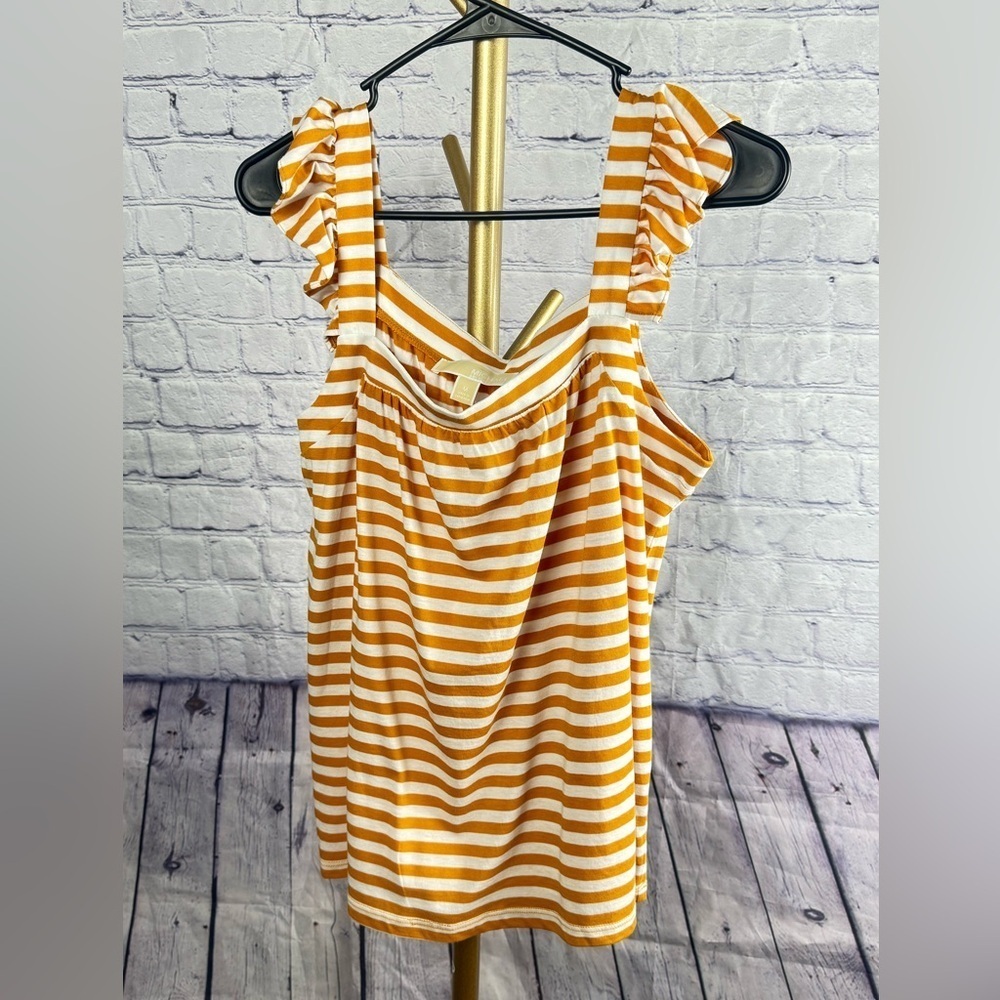 Michael Kors Striped Tank Size Medium Marigold and White